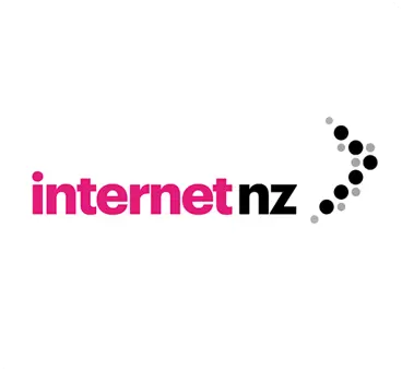 a logo with black and pink letters