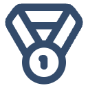 a blue medal with a keyhole