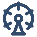 a blue logo with a black background