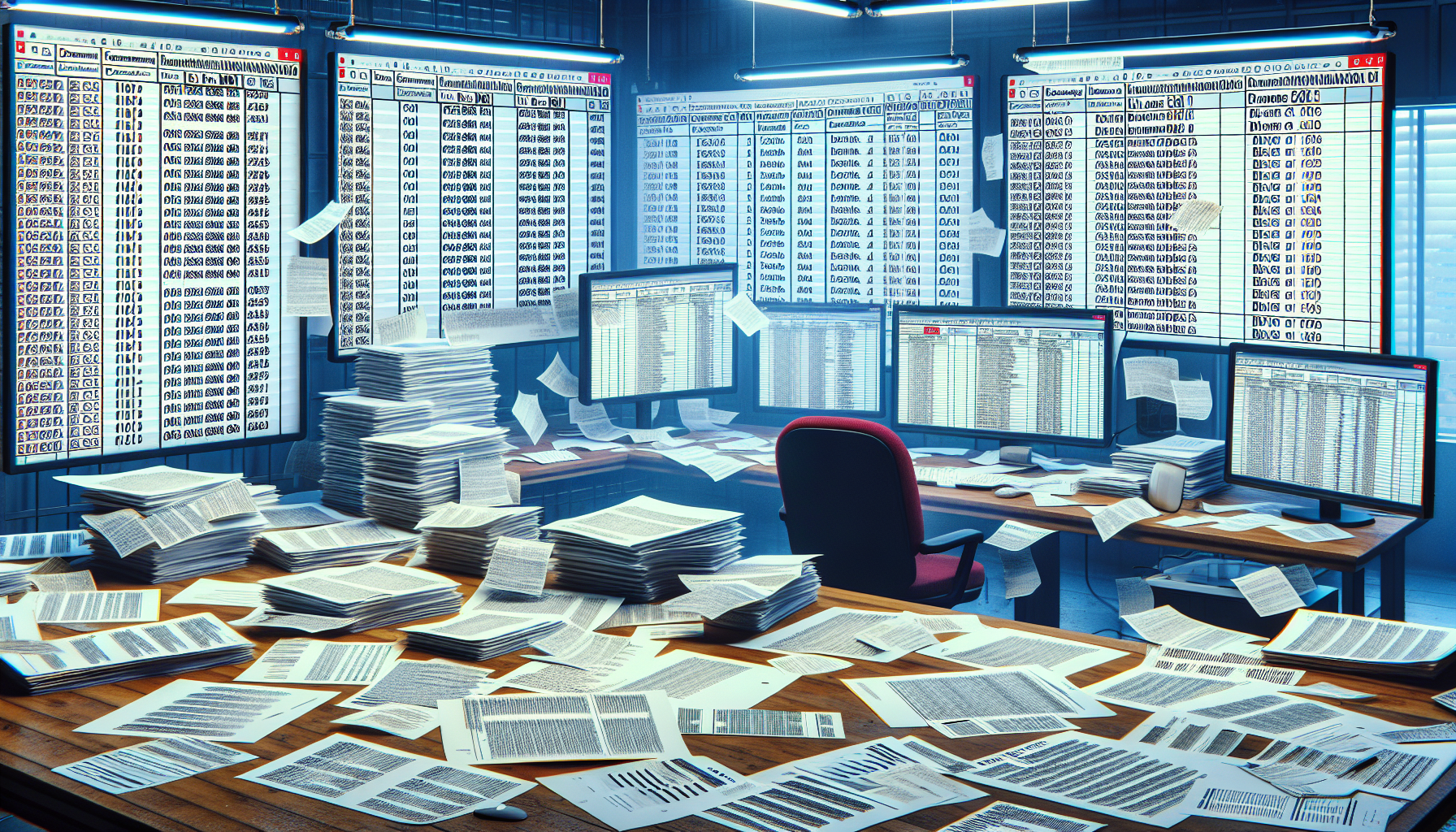 a desk with many papers on it