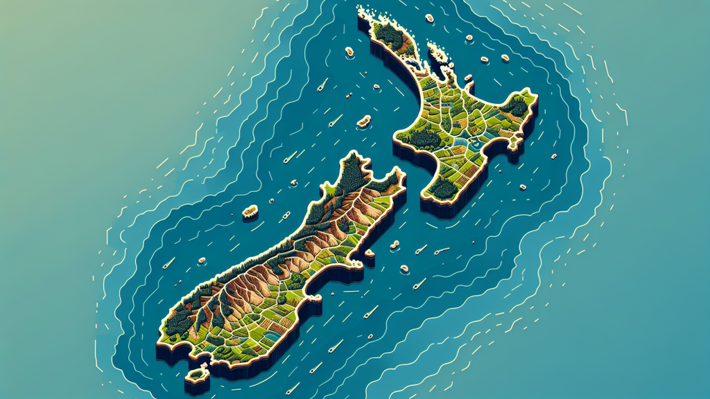 a map of new zealand with land and mountains