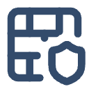 a blue logo with a shield